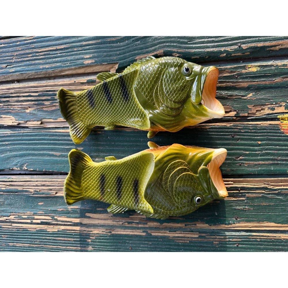 Coddies Fish Flip Flops Green Bass Slides Kids Size 34/35 Novelty Sandals